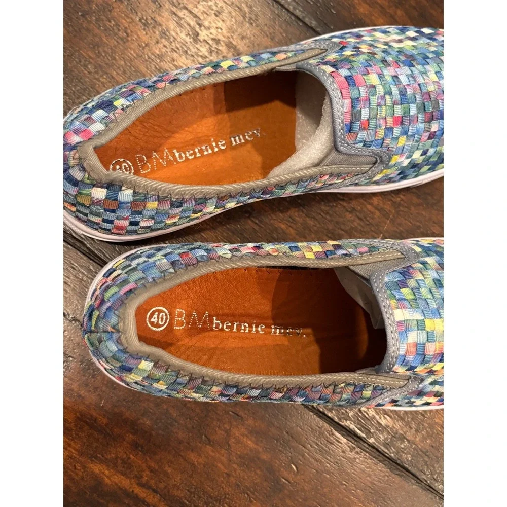 Bernie Mev Multi Color Woven‎ Elastic Slip On Sneakers Womens 40 Rainbow Pixel